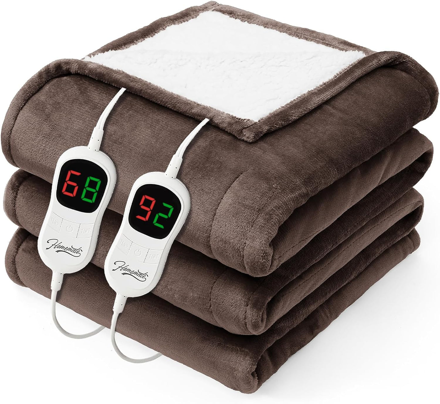 Homemate Electric Heated Blanket King - 100"x90" Heating Bed Blankets Throw with 10 Heating Levels 8 Hours Auto Off Fast Heating Over-Heated Protection Ultra Soft Warm Flannel ETL Certified Brown