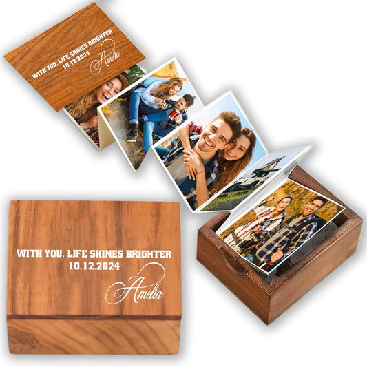 Noni Custom Pull Out Photo Album for Couple, Personalized Photo Box, Couple Gifts, Gift For Him And Her Valentine, Sentimental Gift Wife Husband, Outline, Anniversary, Numeral Date, Style 3