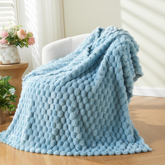 NEWCOSPLAY Super Soft Throw Blanket Blue Premium Silky Flannel Fleece 3D Clouds Stylish Jacquard Lightweight Bed Blanket All Season Use 350GSM (Blue, Throw(50"x60"))