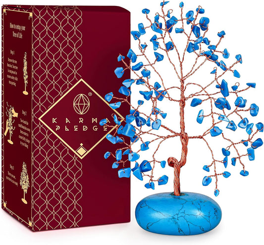 Crystal Tree of Life Home and Office Feng Shui Decor, Turquoise Healing Crystal Handmade Bonsai Tree for Positive Energy, Good Luck, Money, Christmas Decor, Birthday Gifts for Women, Mom