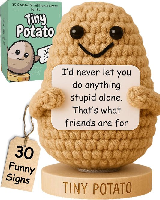 Funny Friendship Gifts for Women Men - Sassy Tiny Crochet Potato Doll with 30 Hillarious Cards for Friends, Bestie, BFF, Bestfriend - Best Friend Birthday Present - Office Gifts for Coworkers