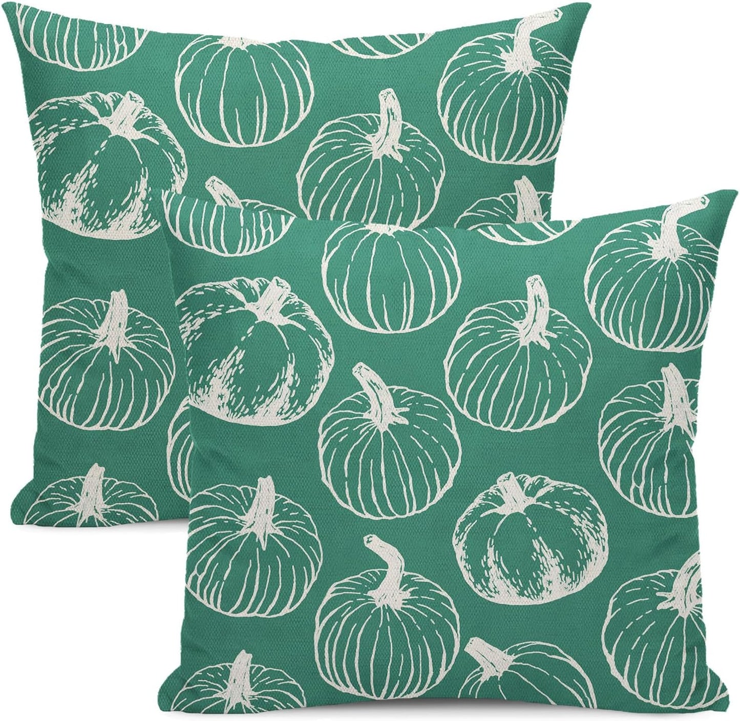 Fall Pillow Covers 18 x 18 Set of 2 Teal Pumpkin Throw Pillow Covers Autumn Harvest Thanksgiving Decorative Pillowcase Farmhouse Home Decoration Linen Cushion Case For Couch Sofa Outdoor Decor