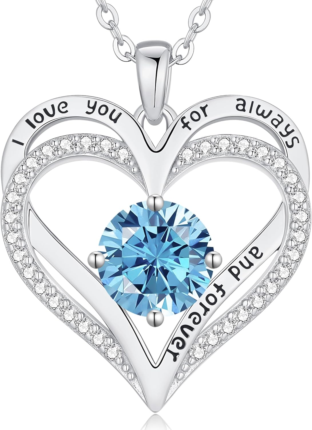 LOUISA SECRET Love Heart Birthstone Necklaces for Women, Birthday Gift for Women, Anniversary Jewelry for Wife Her, 925 Sterling Silver Pendant Necklace, Mother's Day Gift