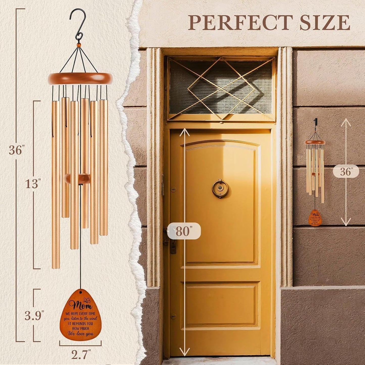 Gifts for Mom, Moms Wind Chimes, Mother’s Day Best Gift for Mom, Mother Birthday Gift from Daughter Son, Love Reminder Gifts for Birthday Thanksgiving Christmas, Large-36''