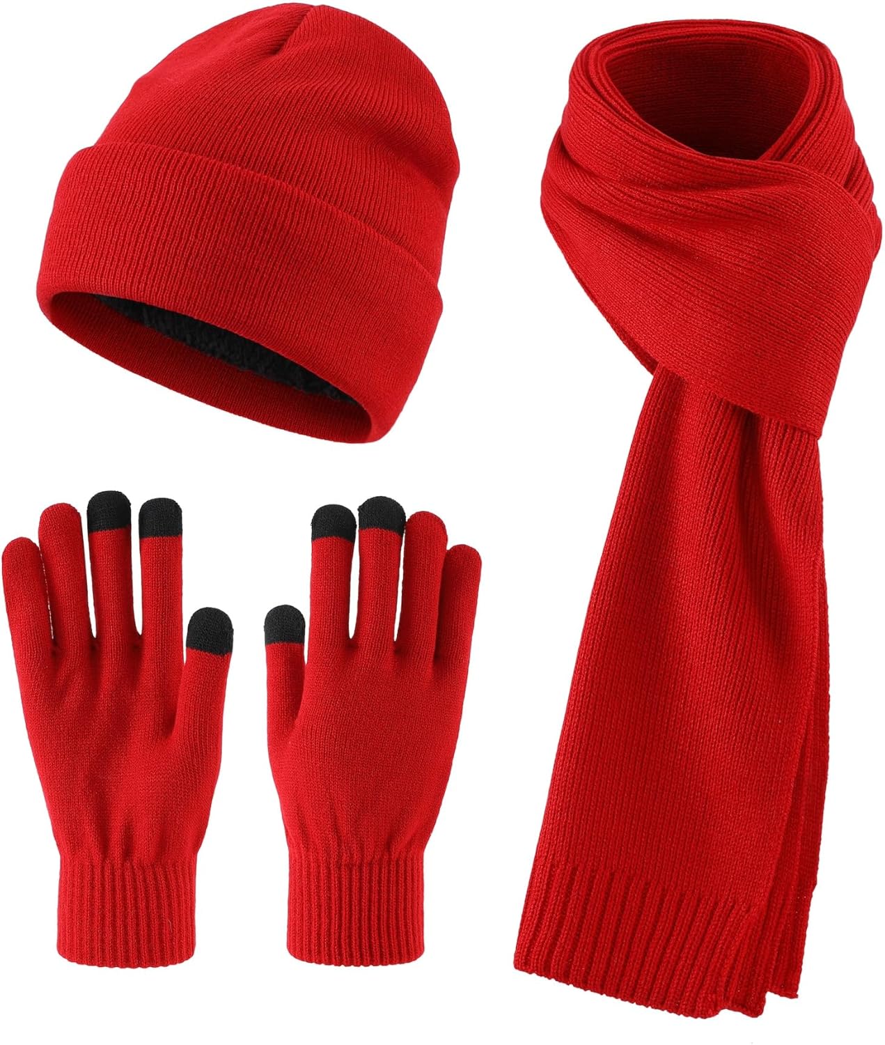 Home Prefer Men's Knit Beanie Hat Scarf Gloves Cold Weather Set Long Neck Scarf Touchscreen Gloves Winter Hat for Men
