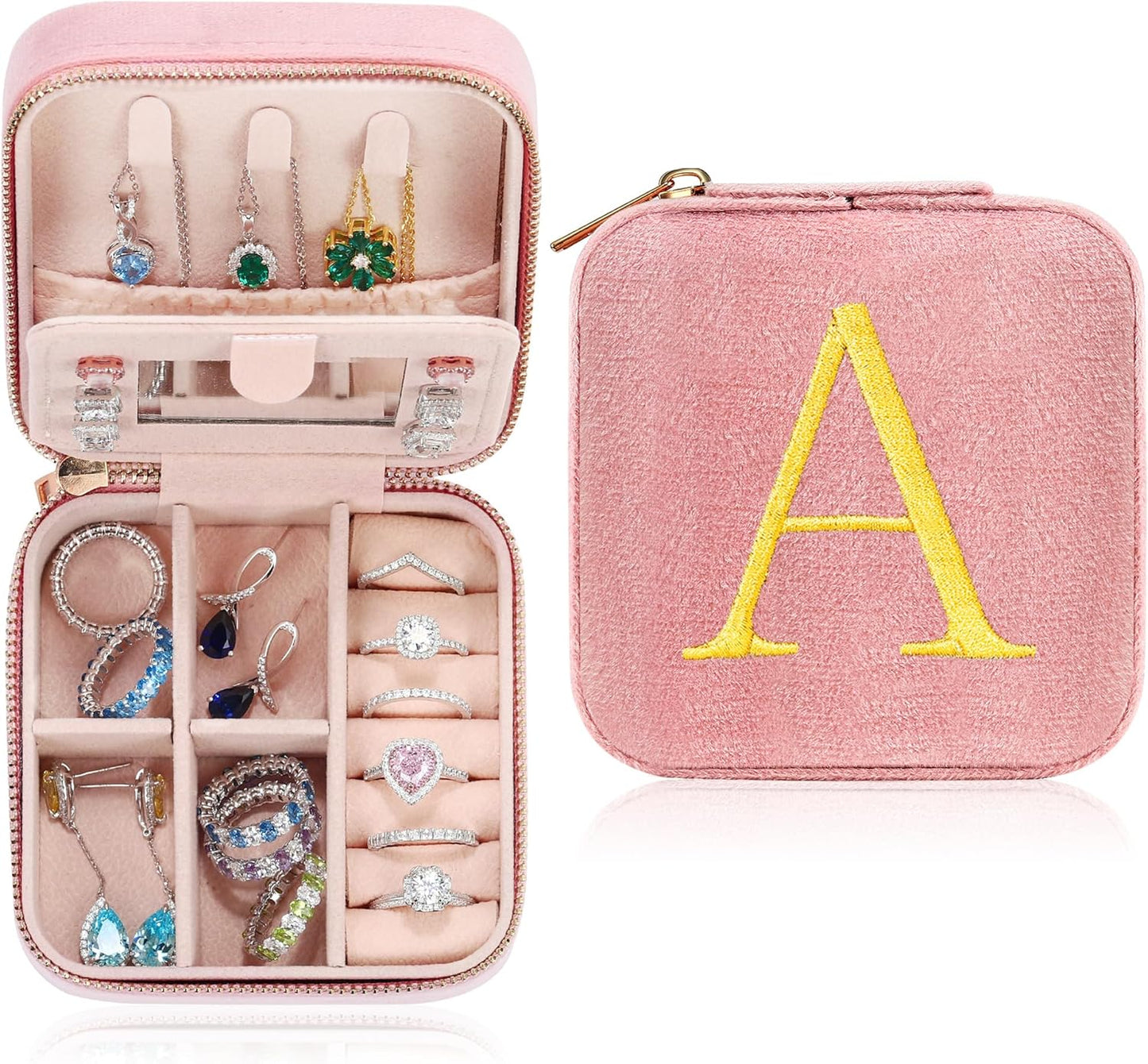 Parima Gifts for Girls - Gifts for Kids, Girl Gift Idea, 6 7 8 9 10 11 12 13 14 15 16 Year Old Girl Birthday Gifts, Teen Girl Gifts Trendy Stuff Travel Jewelry Case Box - Letter A, Pink