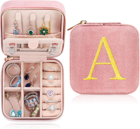 Parima Gifts for Girls - Gifts for Kids, Girl Gift Idea, 6 7 8 9 10 11 12 13 14 15 16 Year Old Girl Birthday Gifts, Teen Girl Gifts Trendy Stuff Travel Jewelry Case Box - Letter A, Pink