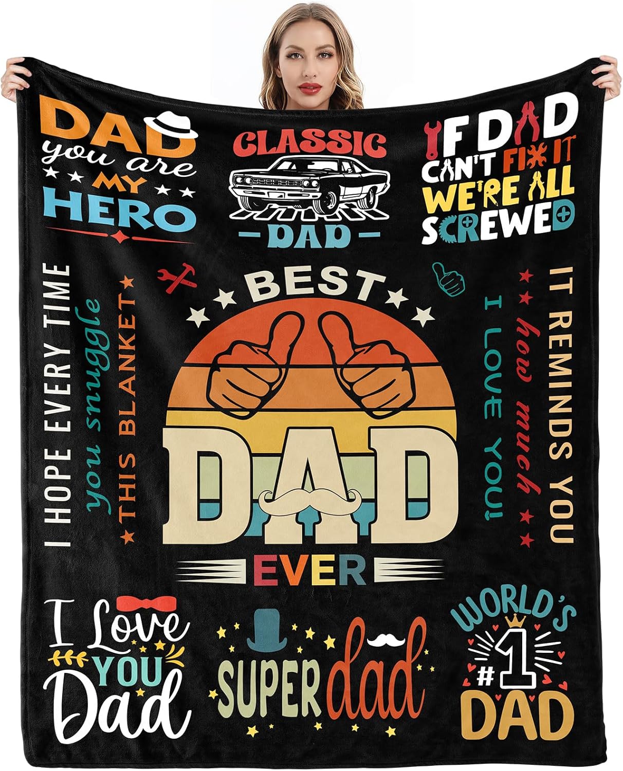 Dad Throw Blanket - 50x60 Inch Soft & Durable Gifts for Dad Birthday, Father's Day, Retirement - Perfect for Travel, Camping, Office & Home Use from Daughter or Son