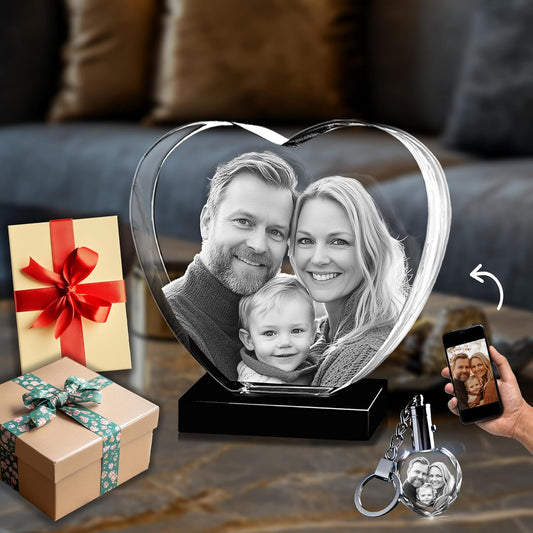 CAPTUR3D Premium 3D Crystal Photo with LED Light Base, Personalized Memorial Gifts for Mom, Dad, Wife, Men, Pets, 3D Laser Etched Crystal Heart Custom Glass Picture, Birthday Anniversary Sympathy Gift