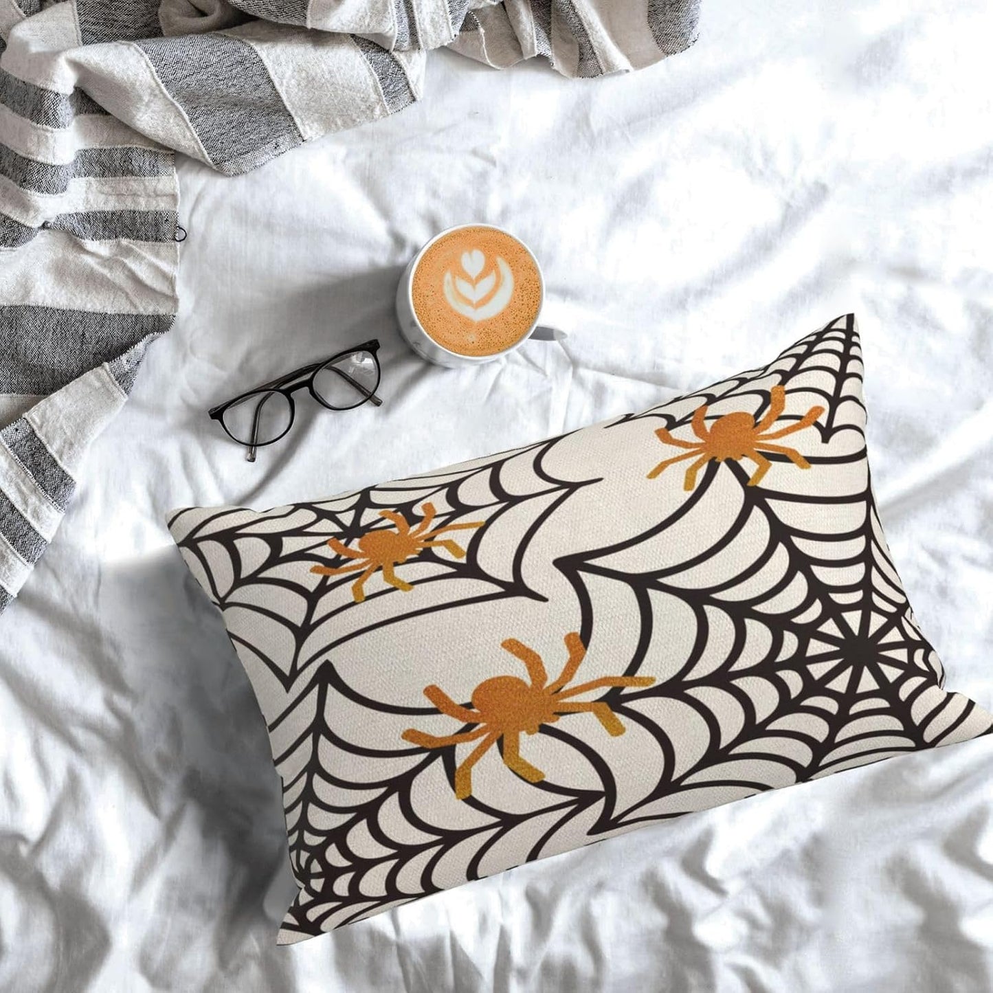 Black Spider Web Pillow Covers 12x20 inches Set of 2 Halloween Decorative Throw Pillow Covers Halloween Decor Spider Farmhouse Linen Cushion Case for Home Sofa Couch Outdoor Decoration