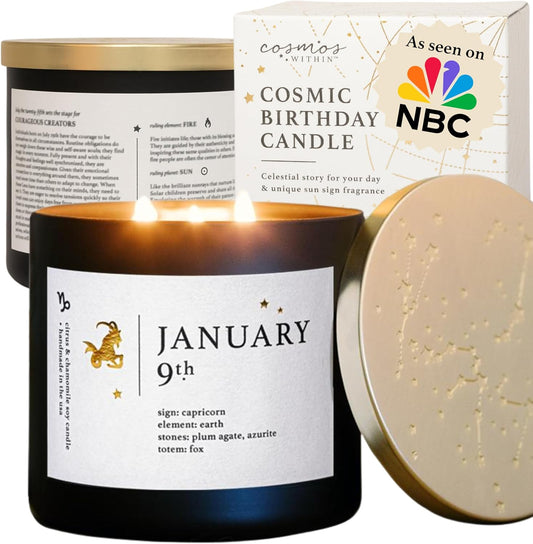 January 9th Personalized Zodiac Candle | Inspirational Astrology Reading and Daily Affirmation for Your Birthdate | Handmade Capricorn Candles | Astrology Birthday Gifts for Women