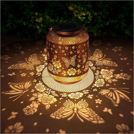Butterfly Solar Lanterns Outdoor Waterproof Rose Garden Decor Gifts for Mom Women Grandma Metal Hanging Solar Lights Outdoor Decoration for Patio,Yard,Porch,Backyard