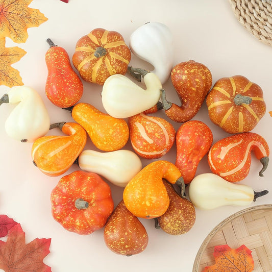 18PCS Fall Pumpkins Decor Set,Artificial Foam Mini Pumpkins, Mixed Color Fall Decorations for Halloween Thanksgiving Harvest Table Centerpieces, Foam Pumpkin Decor for Home Decor