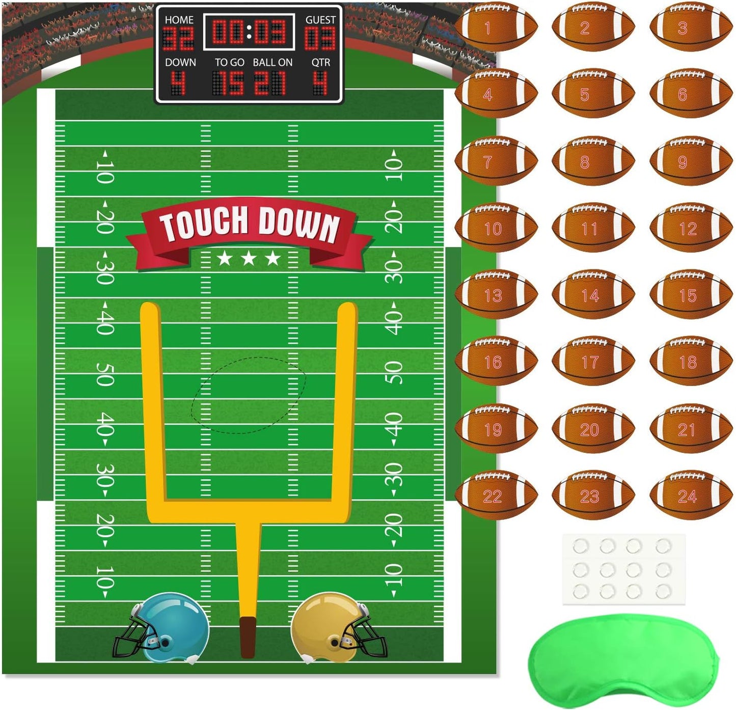 FEPITO Pin The Football Game for Kids, Birthday Party Game with 24 Pcs Football Stickers for Party Decorations