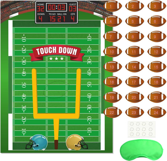 FEPITO Pin The Football Game for Kids, Birthday Party Game with 24 Pcs Football Stickers for Party Decorations