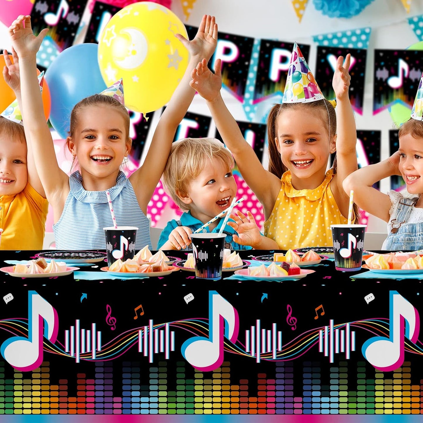 Music Party Supplies Disposable Paper Plates Napkins Cups Tablecloth and Banner for Girls Boys Music Party Birthday Decorations, Serve 25.