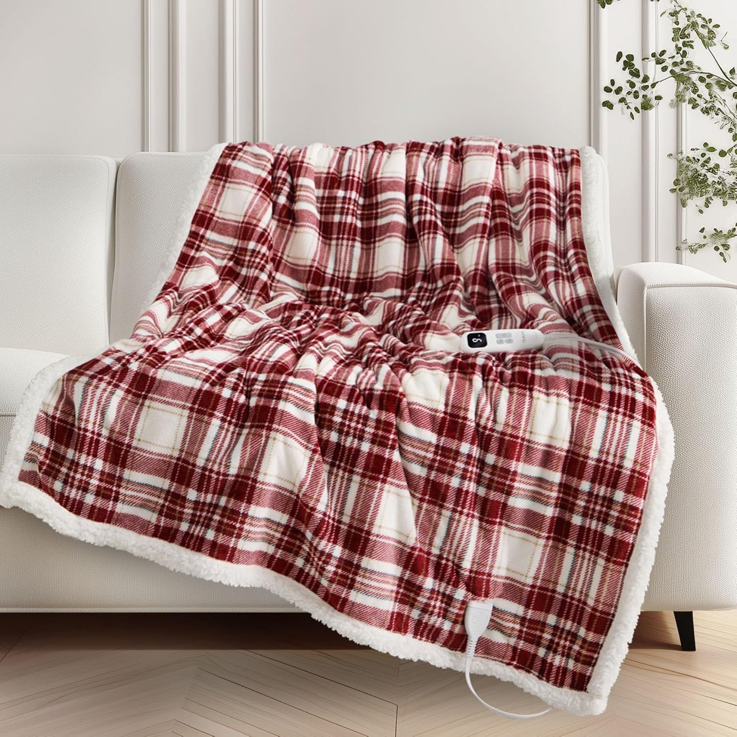 Heated Blanket Electric Throw-50''x60''Ultra Soft Cozy Plaid Flannel Fast Heating Electric Blanket with 10 Heat Levels & 10 Hours Auto Off, ETL Certified, Keep Warm in Couch Bed Office(Red)
