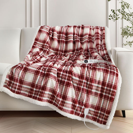 Heated Blanket Electric Throw-50''x60''Ultra Soft Cozy Plaid Flannel Fast Heating Electric Blanket with 10 Heat Levels & 10 Hours Auto Off, ETL Certified, Keep Warm in Couch Bed Office(Red)