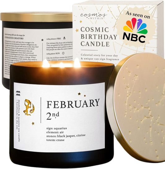 February 2nd Personalized Zodiac Candle | Inspirational Astrology Reading and Daily Affirmation for Your Birthdate | Handmade Aquarius Candles | Astrology Birthday Gifts for Women