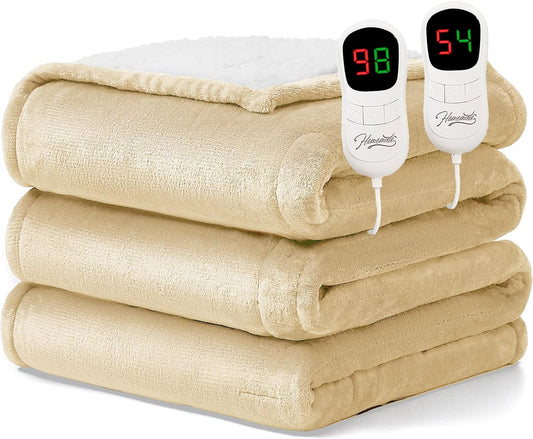 Homemate Electric Heated Blanket King Size - 100"x90" Heating Blanket King Size Dual Control 1/2/4/6/8 Hours Auto-Off 10 Heat Level Over-Heat Protection Flannel Sherpa ETL Certification