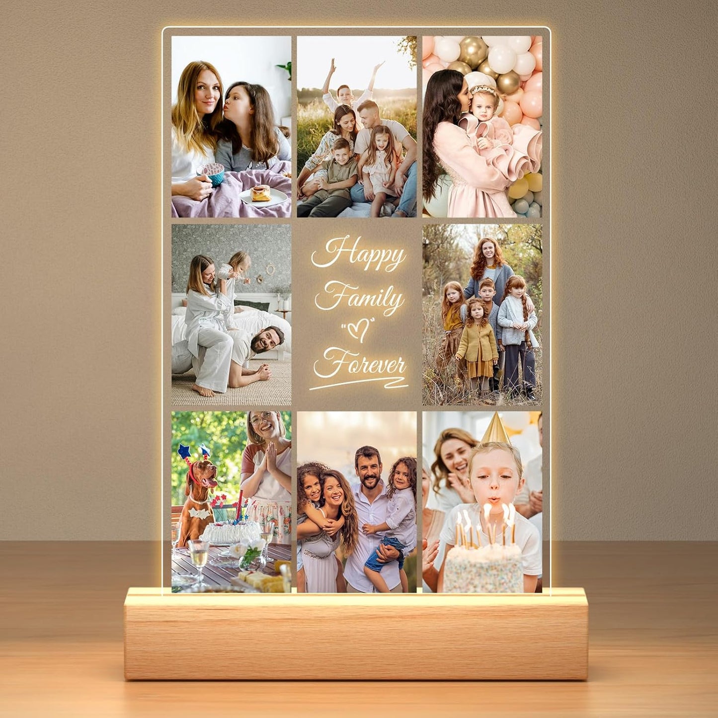 Personalized Collage Picture Frames with Photos, Custom Photo Frame with Night Light, Customized Birthday Gifts, Personalized Gifts for Women Men Mom Dad Kids Baby Family Friends