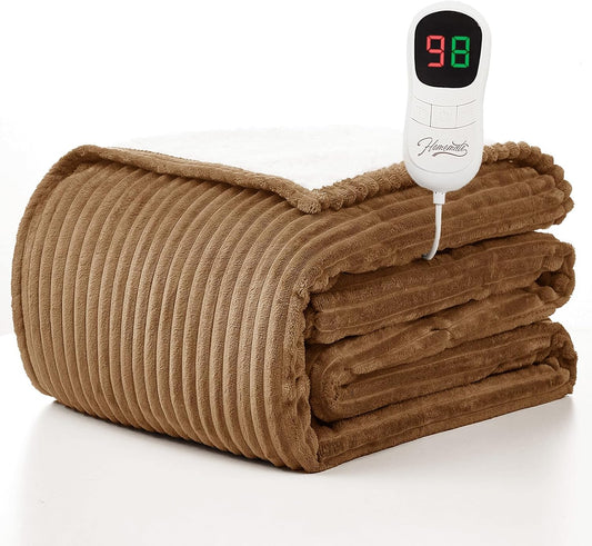 Homemate Electric Blanket Full Size- 72"x84" Heated Blanket Full Size 1/2/4/6/8 Hours Auto-Off 10 Heat Levels Over-Heat Protection Soft Flannel Sherpa Full Size ETL Certification