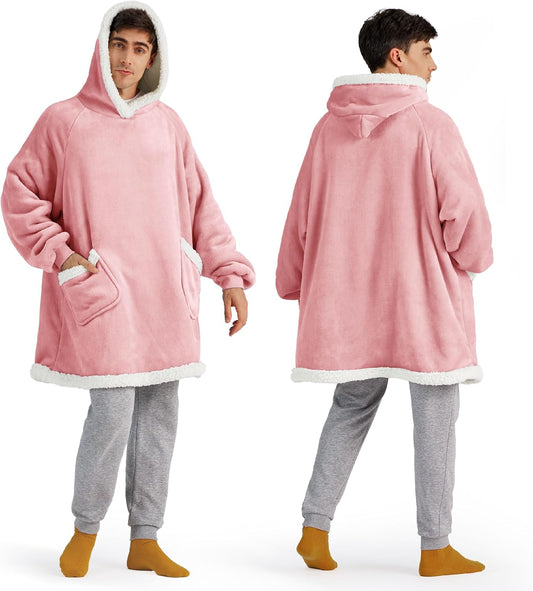 Bedsure Blanket Hoodie, Wearable Blanket for Adults & Kids as Gifts for Women Men, Birthday Gifts for Women Mom Girl Sherpa Oversized Hoodie, Mellow Rose, Oversize