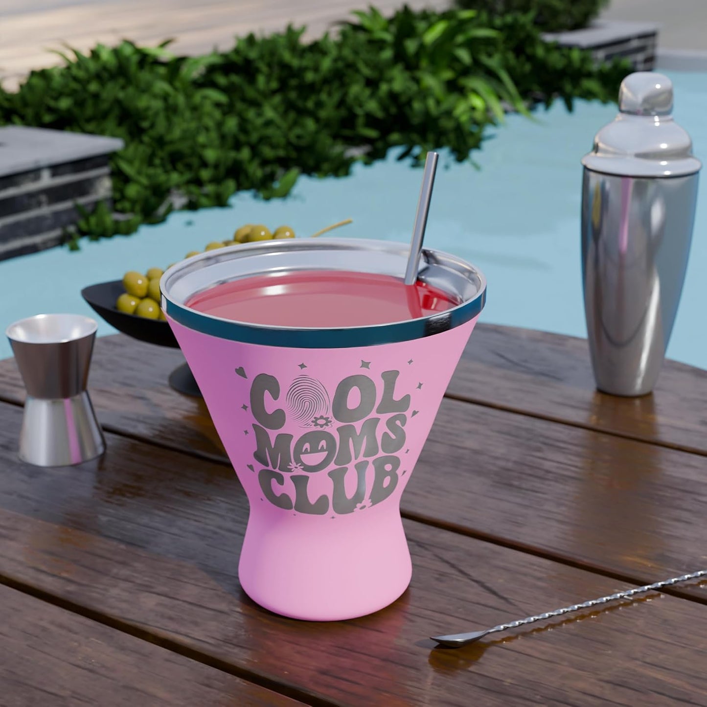 Mothers Day Gifts For Mom - Cool Moms Club Stainless Steel Martini Glass [Pink, 10oz, Pack of 1] - Powder - Coated, Double Wall Margarita Cup - Birthday, Mother's Day, New Mom Gifts for Women