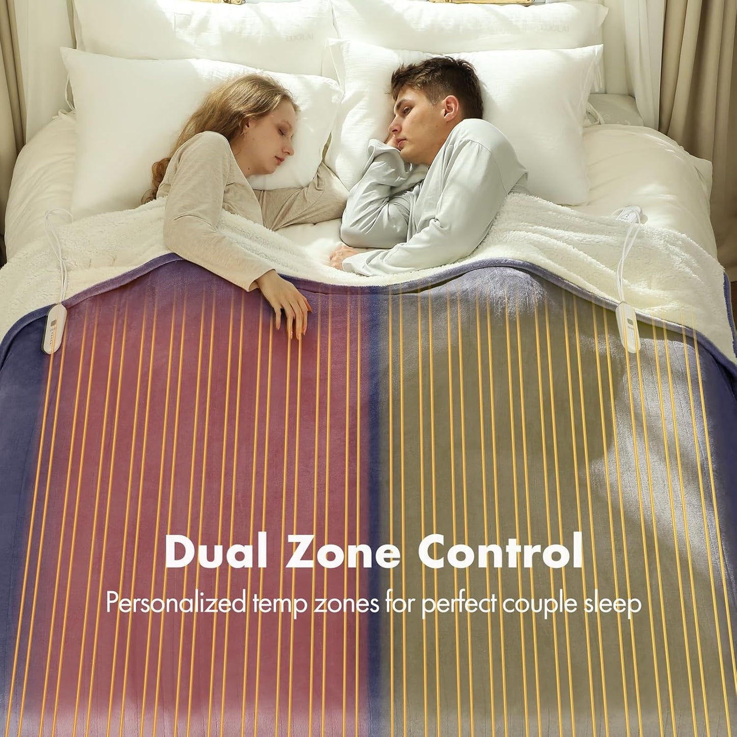 Heated Blanket Queen Size 84" x 90" - Warm Flannel Sherpa Electric Blanket with Dual Control for Home, 5 Heating Levels & 10 Hours Auto Off, Overheat Protection (Ash Violet)