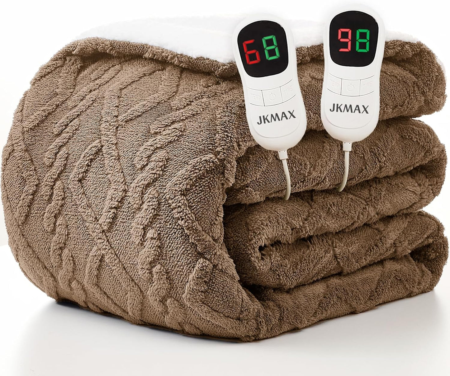 JKMAX Heated Electric Blanket King Size-100"x90" Heating Blanket with 10 Heating Levels & 5 Time Settings Over-Heat Protection，Winter Warmer for Adults with ETL Certification（Beige）