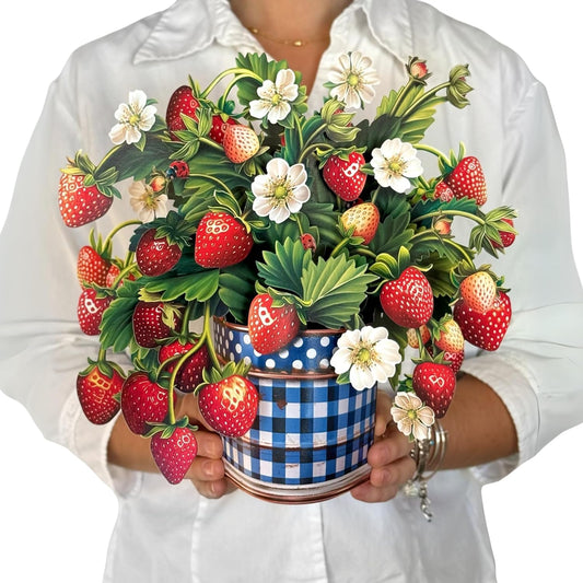 Freshcut Paper Pop Up Cards, Strawberry Blossom, 12 Inch Life Sized Forever Flower Bouquet 3D Popup Greeting Card, Birthday Cards, Thank You Card, Blank Notecard & Envelope