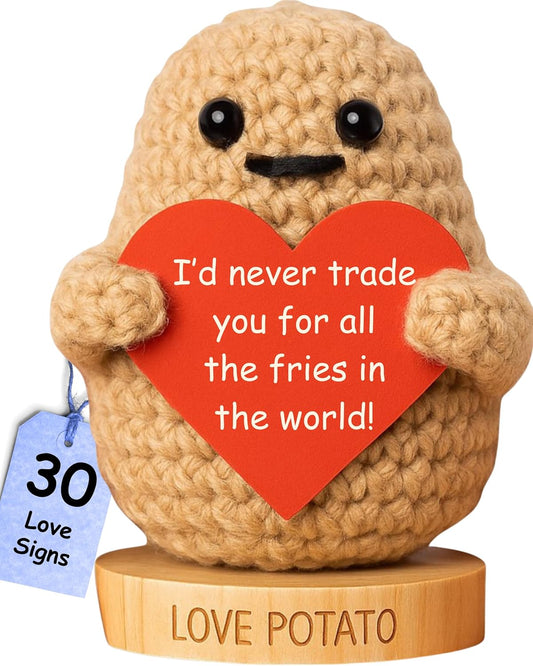 The Cutest Romantic Gift for Men - Potato Crochet Doll with 30 Signs - Couples Gifts for Him for Birthday, Anniversary, Engagement, Valentines Day, Christmas - Birthday Present for Husband Boyfriend