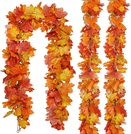 3 Pack Fall Maple Garland 6Ft Artificial Maple Leaf Leaves Autumn Garland Hanging Fall for Table Front Door Thanksgiving Decor (3)