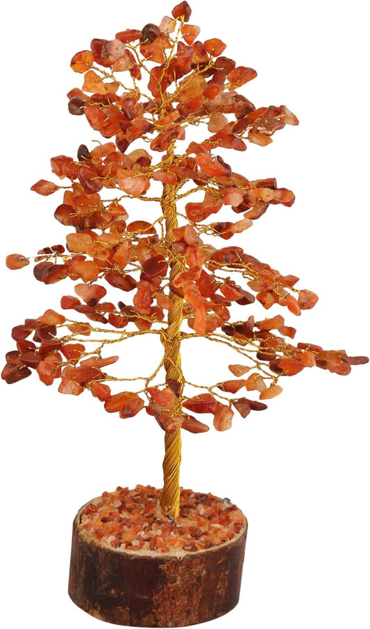 FASHIONZAADI Gemstone Money Tree Reiki Healing Chakra Balancing Handmade Bonsai Trees Spiritual Gift Aura Cleansing Good Luck Home Decor (Carnelian Golden Wire)