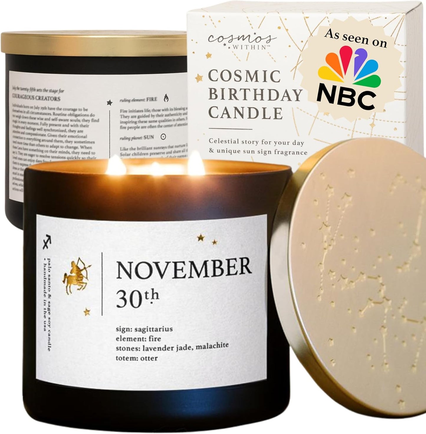 November 30th Personalized Zodiac Candle | Inspirational Astrology Reading and Daily Affirmation for Your Birthdate | Handmade Sagittarius Candles | Astrology Birthday Gifts for Women
