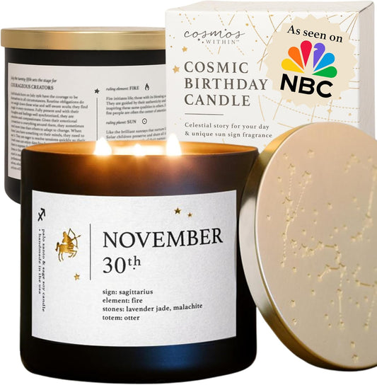 November 30th Personalized Zodiac Candle | Inspirational Astrology Reading and Daily Affirmation for Your Birthdate | Handmade Sagittarius Candles | Astrology Birthday Gifts for Women