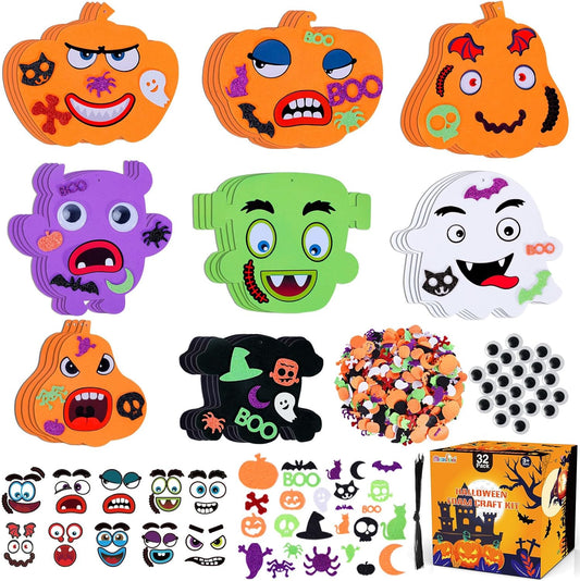 Max Fun Halloween Foam Stickers Set Halloween Crafts for Kids Bulk DIY Pumpkin Ghost Skull Decorations, 204PCS Party Favors Supplies