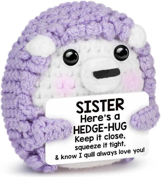 Funny Hedgehog Sister Adult Easter Basket Stuffers Essentials for Teens Girls Easter Egg Fillers,Soul Sisters Mothers Day Birthday Graduation Gift Ideas from Big Little Sis,Mini Crochet Animals Decor