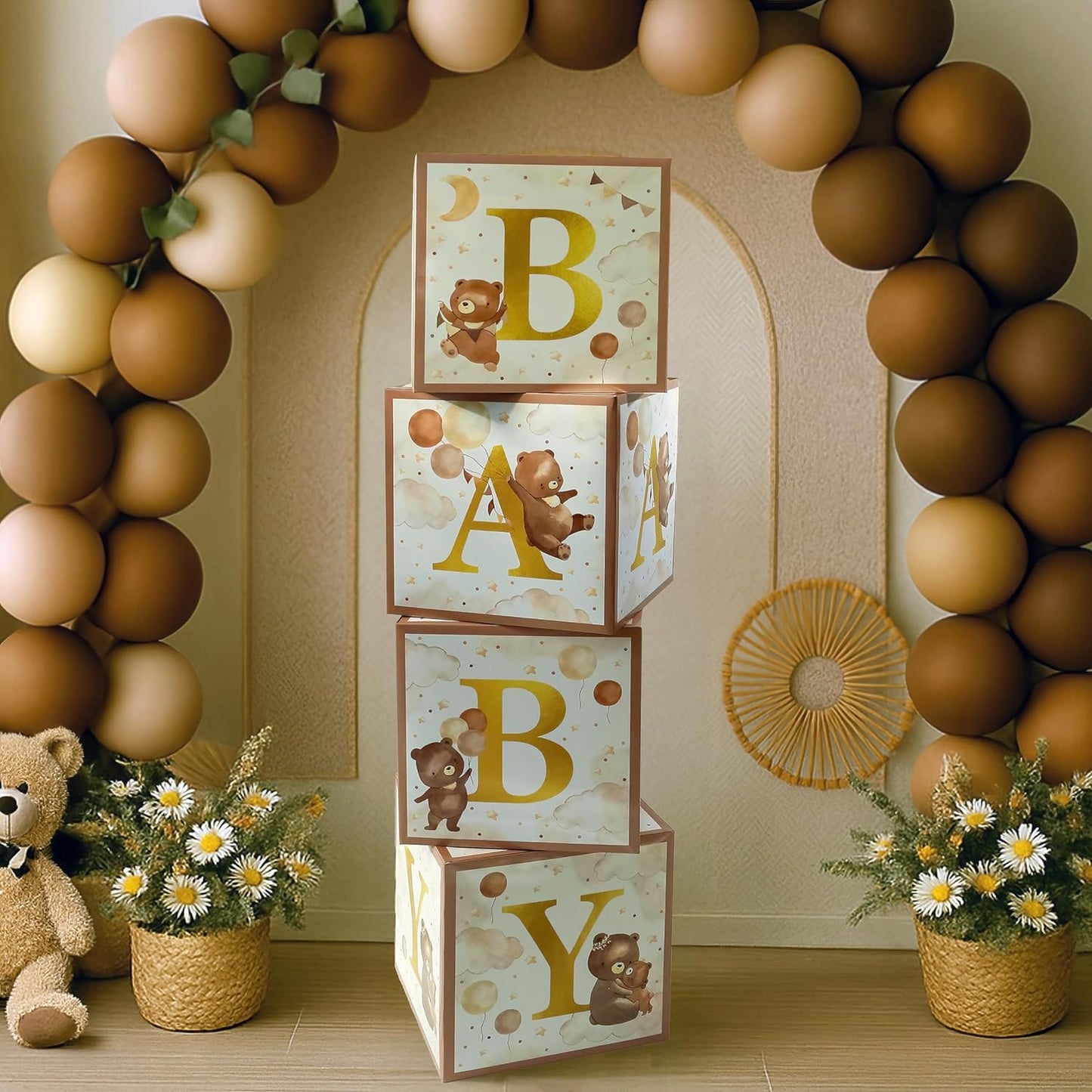 Kate Aspen We Can Bearly Wait Baby Shower Decorations, Baby Boxes with Letters for Baby Shower, Gender Reveal Decor Photo Prop & Forest Animal Nursery Decor (Set of 4 Blocks Spells B-A-B-Y)