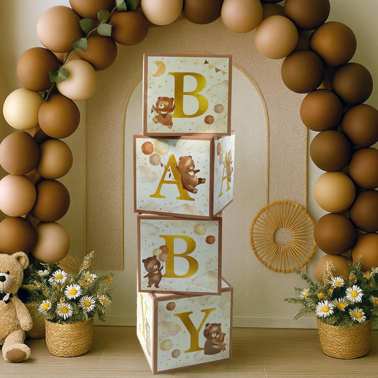 Kate Aspen We Can Bearly Wait Baby Shower Decorations, Baby Boxes with Letters for Baby Shower, Gender Reveal Decor Photo Prop & Forest Animal Nursery Decor (Set of 4 Blocks Spells B-A-B-Y)