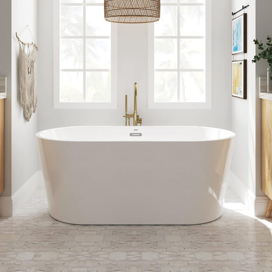 FerdY Shangri-La 59" Acrylic Freestanding Bathtub, Classic Oval Shape Acrylic freestanding tub Modern White, cUPC Certified, Chrome Drain and Classic Slotted Overflow Included