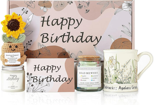 Christian Birthday Gift Set for Women - Ceramic Mug, Bible Verse Jar, Scented Candle, Sunflower & Greeting Card - Religious Birthday Gifts for Mom, Friends, Sisters (Lily of the Valley)
