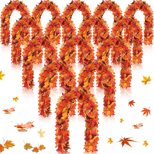 Retrowavy 20 Pack Fall Leaves Garland Bulk 5.6ft Artificial Maple Leaf Garland Christmas Faux Autumn Garland Vine Fake Hanging Table Decoration for Fireplace Thanksgiving Party Outdoor(Orange, Orange)