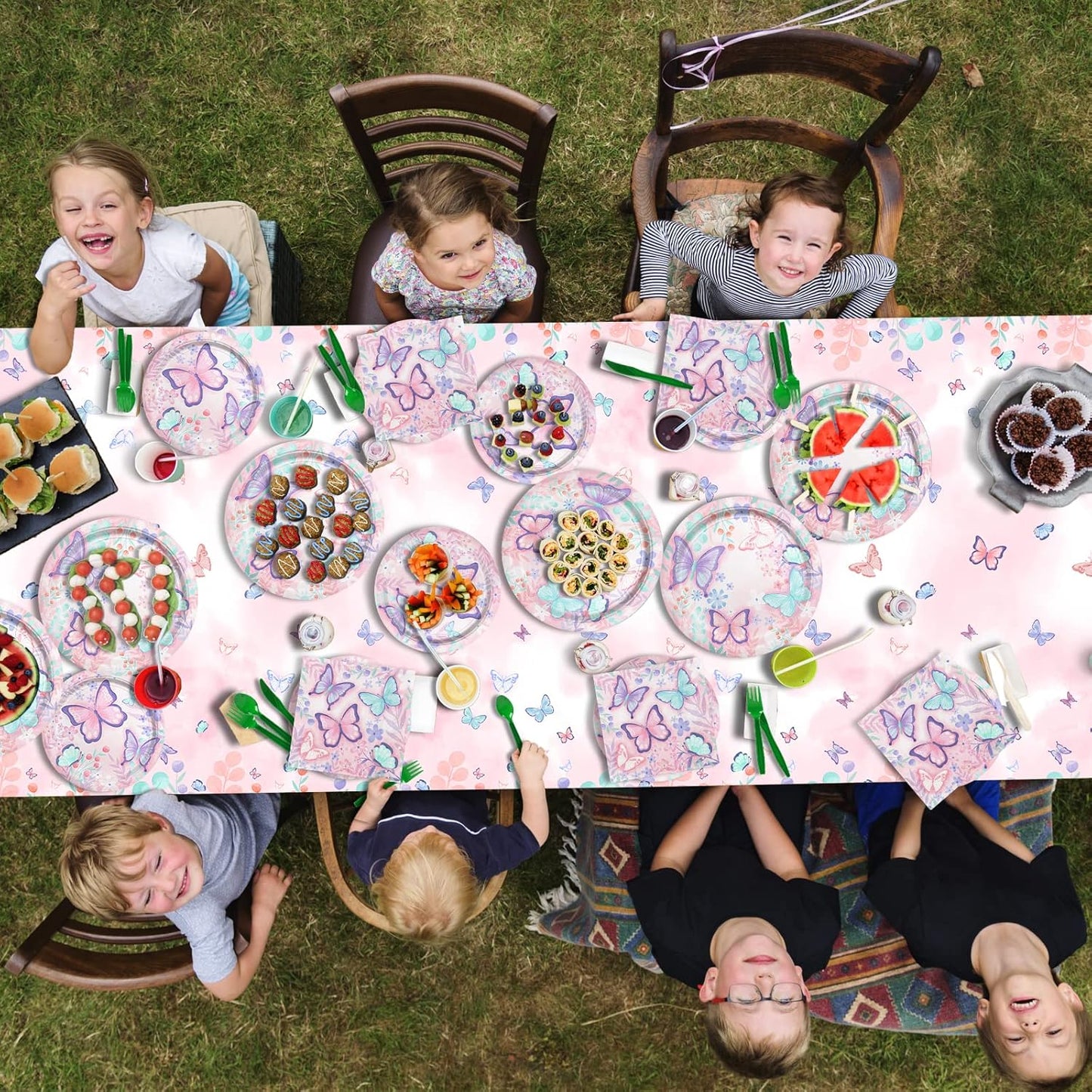 Butterfly Birthday Party Supplies Disposable Paper Plates Napkins Cups Tablecloth and Banner for Butterfly Girl Party Birthday Decorations, Serve 25