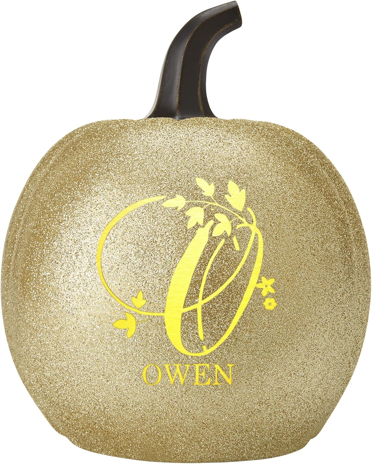 Let's Make Memories Personalized Pumpkin for Halloween - Customized Jack-o-Lantern - Your Name - Fall Décor - Light Up Pumpkin for Indoor/Outdoor - Name and Monogram - Small - Gold Glitter