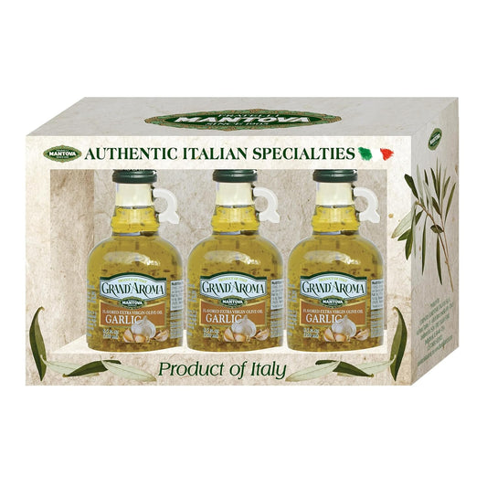 Grand'aroma Garlic Extra Virgin Olive Oil, 8.5-Ounce Bottles (Pack of 3)
