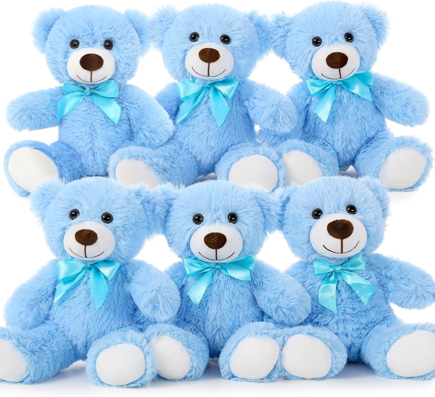 MorisMos 6Pcs Teddy Bears Bulk Baby Shower, 14inch Cute Teddy Bear Stuffed Animals Plush, Small Stuffed Bears on Centerpiece Baby Shower, Blue