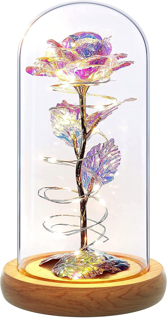 Galaxy Roses - Eternal Glass Rose with LED Lights - Coolest Gifts for Girlfriend Mom Wife Daughter Women - Beauty and The Beast Rose for Christmas Wedding Anniversary Birthday