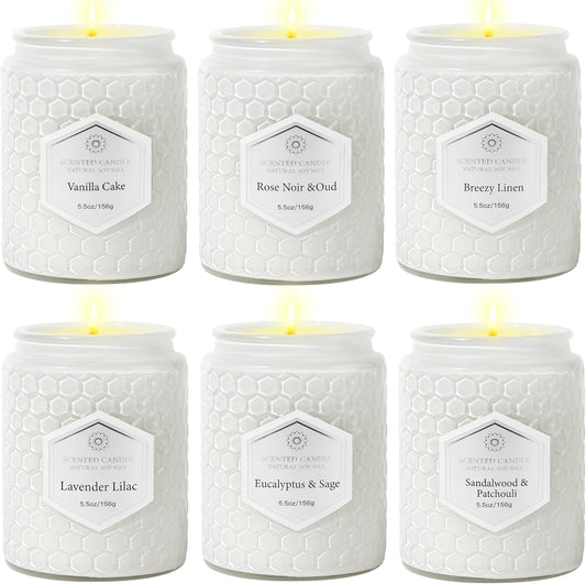 6 Pack Aromatherapy Candles for Home Scented, Gifts Set for Women, Natural Soy Wax Jar, 33 oz 240 Hour Long Lasting, for Birthday, Valentine's Day, White