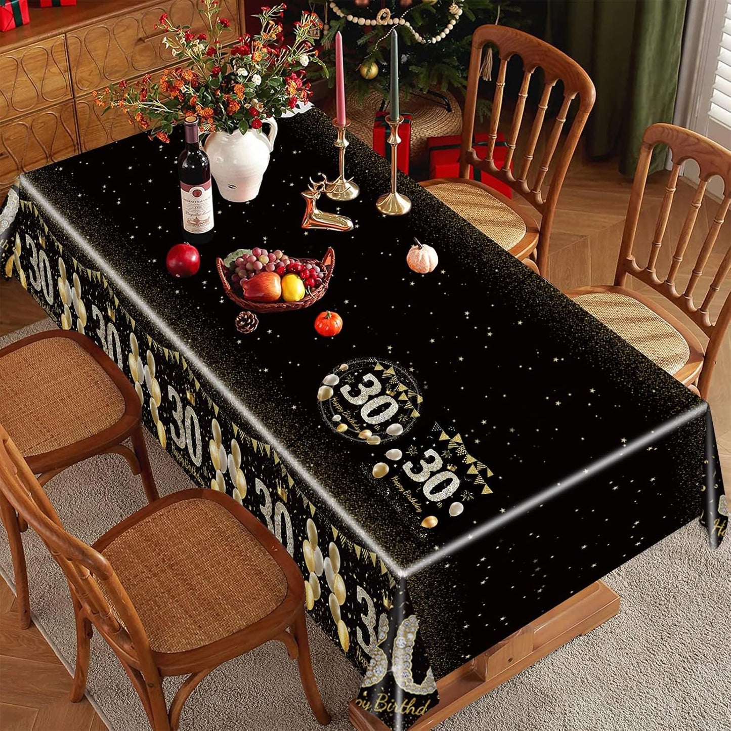 41Pcs 30th Birthday Decorations for Men Women, Black Gold 30 Year Old Birthday Party Supplies Include 20 Plates 20 Napkins and 1 Tablecloth, Black Gold 30 Aged Birth Party Tableware